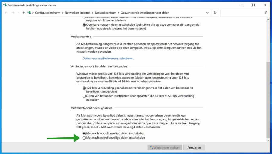 Disable password-protected sharing