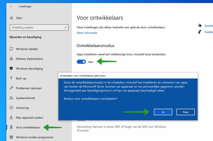 Ontwikkelaarsmodus inschakelen in Windows