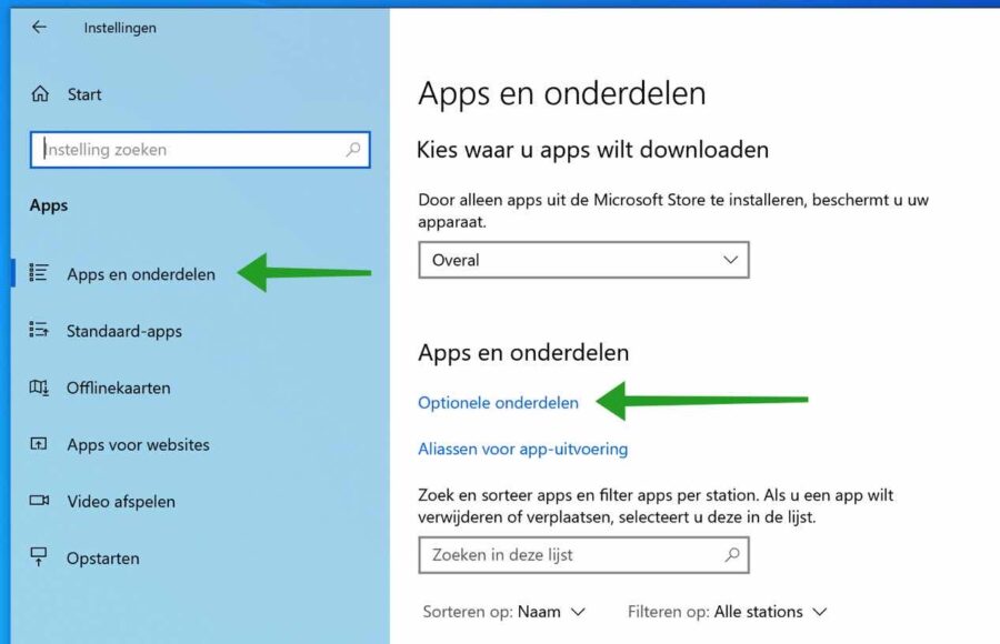 Fügen Sie optionale Komponenten in Windows hinzu