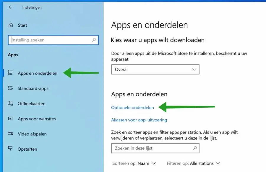 Optionele onderdelen toevoegen in Windows