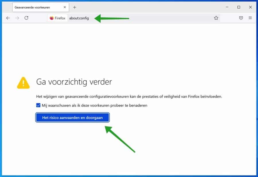 about config instellingen firefox