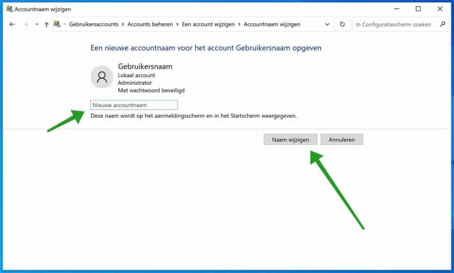 Accountnaam aanpassen