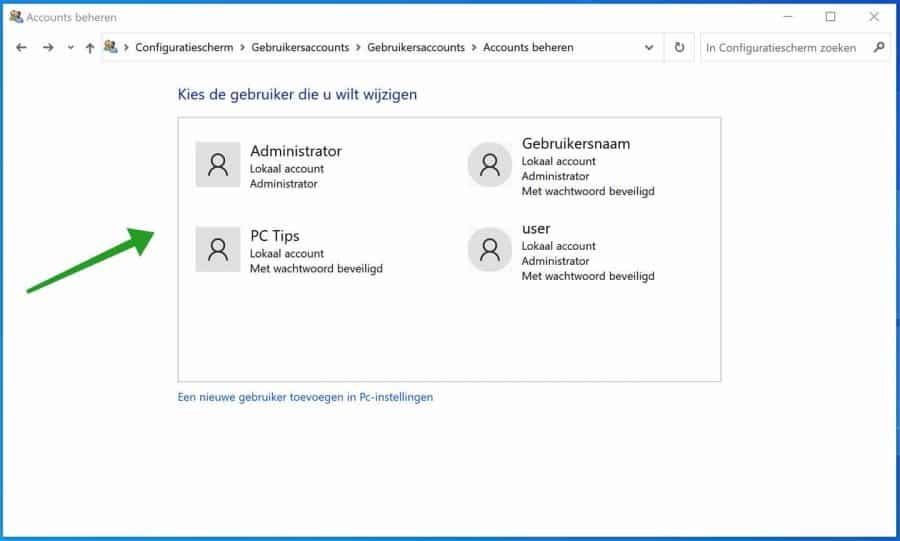 Accounts beheren in Windows