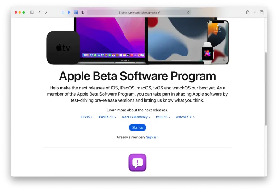 Apple beta programma aanmelden