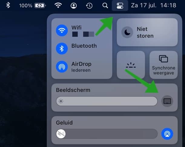 Configurações de exibição do painel de controle mac