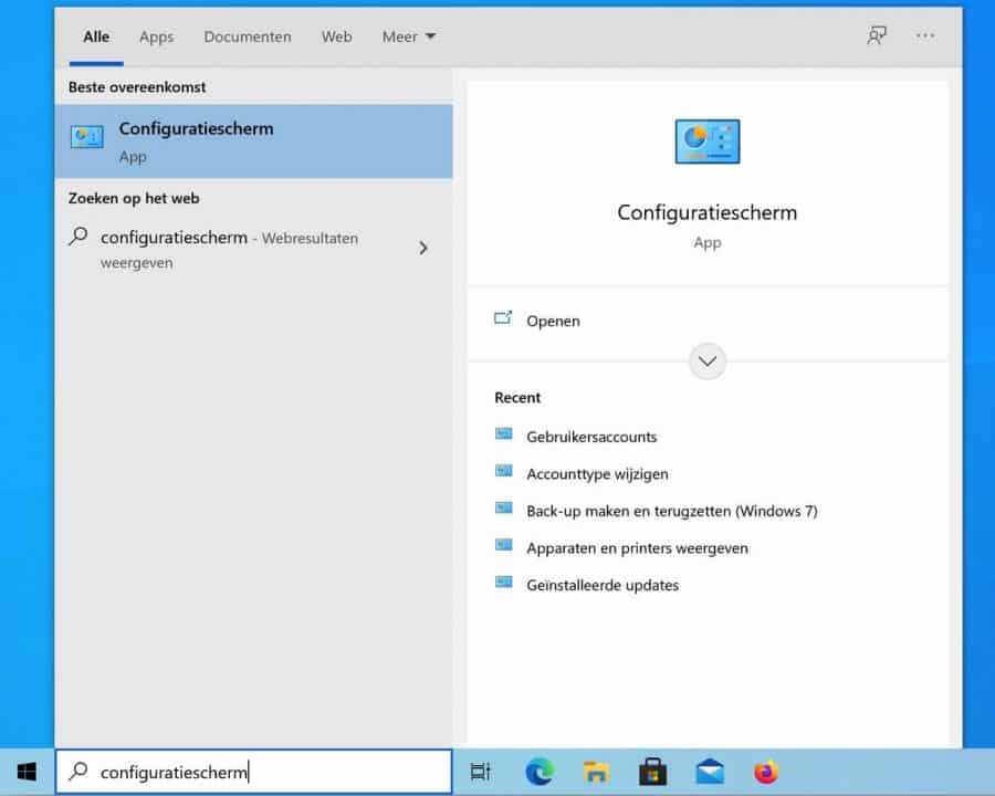 Configuratiescherm openen