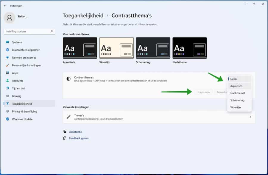 Contrastthema instellen in Windows 11