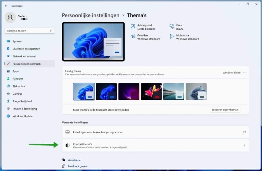 Contrastthema instellingen in Windows 11