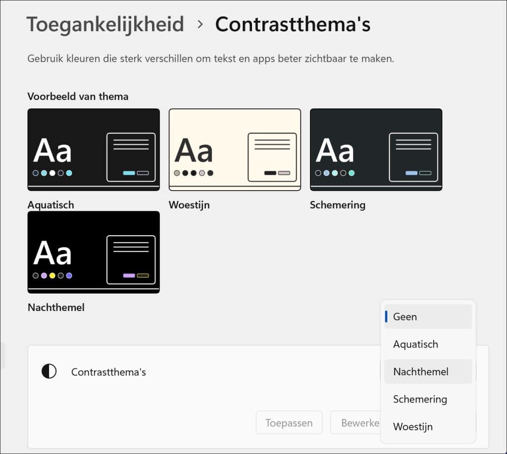 Contrastthemas toepassen