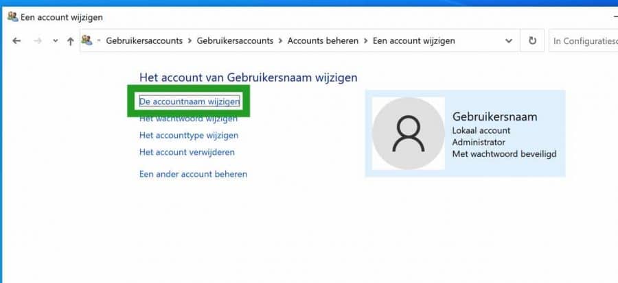 De accountnaam wijzigen in Windows
