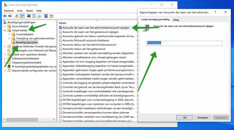 De naam van het administratoraccount wijzigen in windows