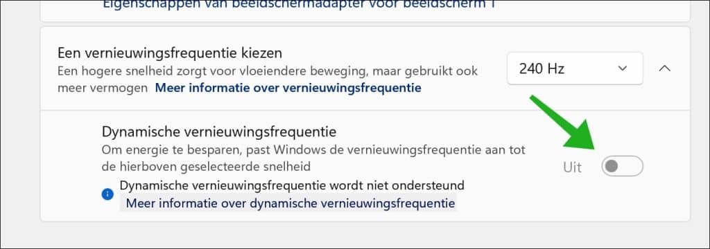 Dynamische vernieuwingsfrequentie inschakelen