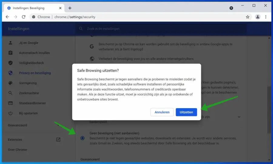 Google Chrome Safebrowsing uitschakelen