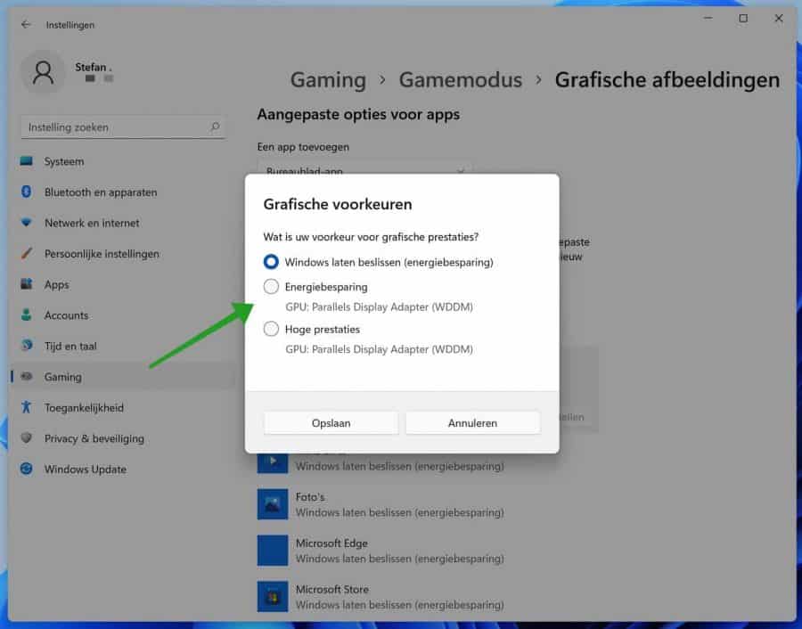 Establecer preferencias de gráficos en Windows 11