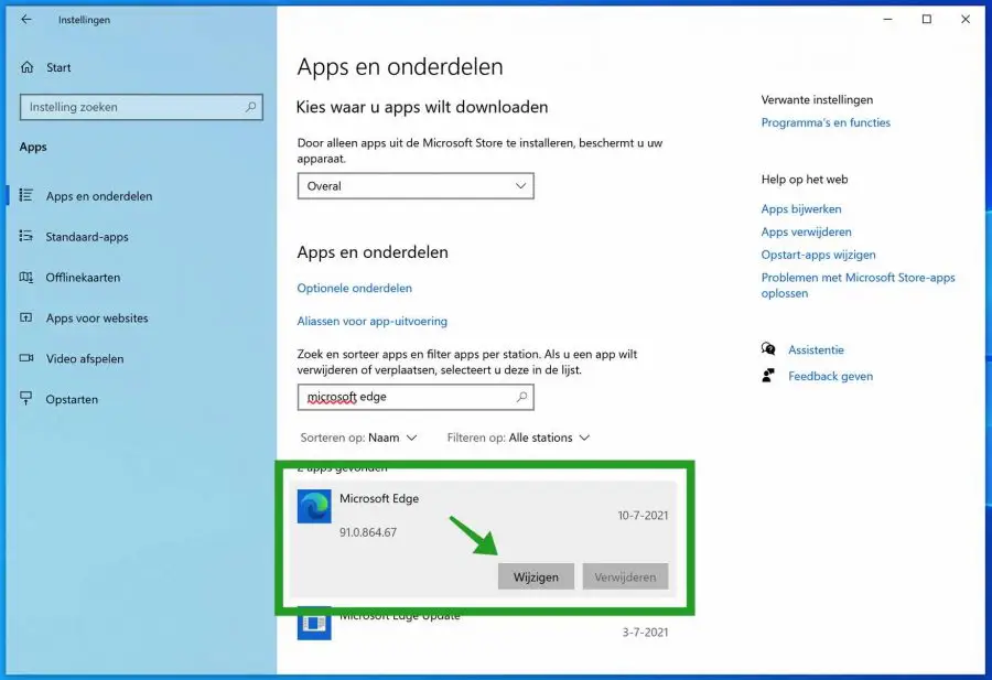 Microsoft Edge wijzigen
