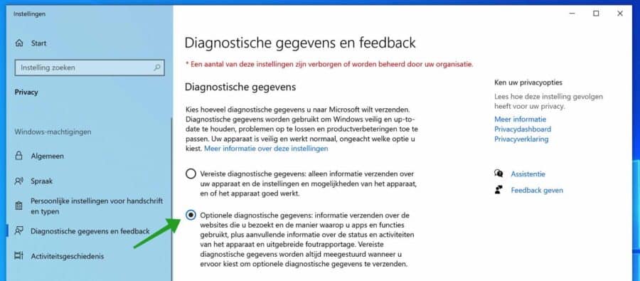 Optionele diagnostische gegevens inschakelen in Windows