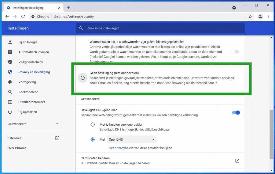 Safebrowsing uitschakelen