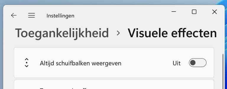 Schuifbalk in Windows 11 weergeven of verbergen