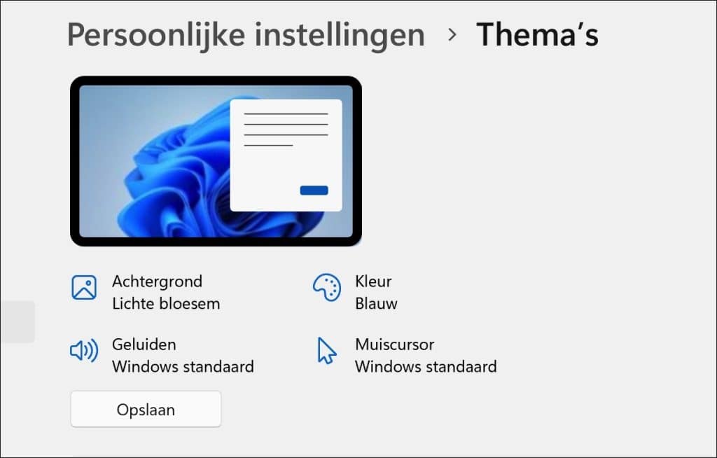 Thema onderdelen wijzigen