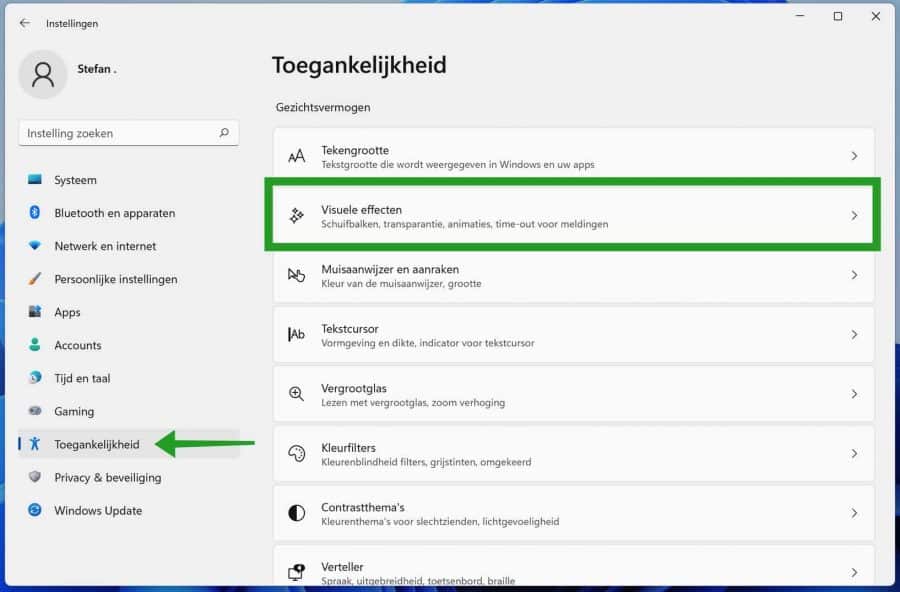 Toegankelijkheid - visuele effecten in Windows 11