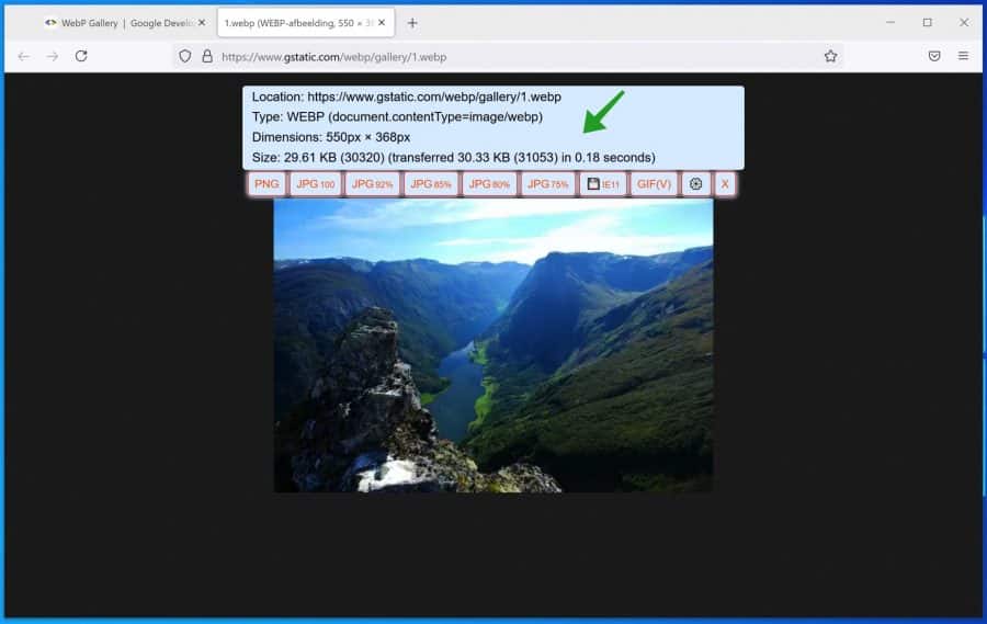 WebP naar JPG of PNG omzetten in Firefox