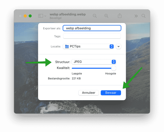 Webp bestand omzetten op Mac naar jpg gif png