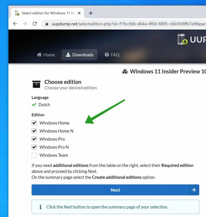Windows 11 versie selecteren uupdump