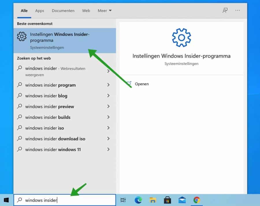 Windows Insider programma instellingen openen