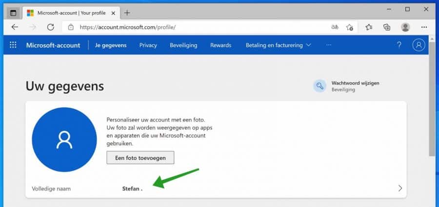 gebruikersnaam wijzigen via microsoft account