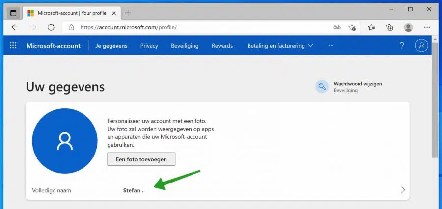 gebruikersnaam wijzigen via microsoft account