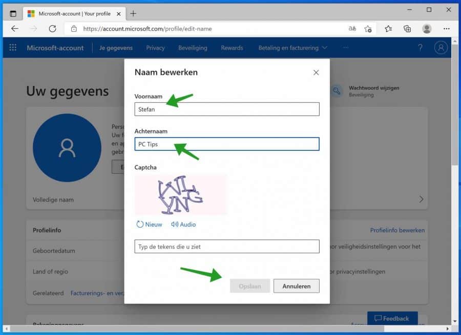 microsoft account gebruikersnaam aanpassen