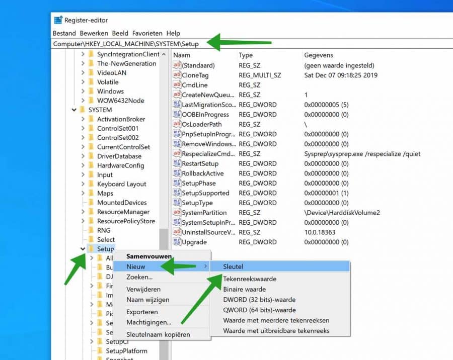 nieuwe sleutel register