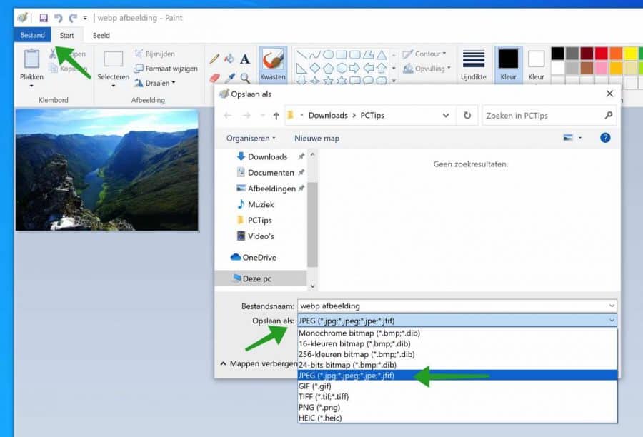 webp bestand opslaan als jpg met paint