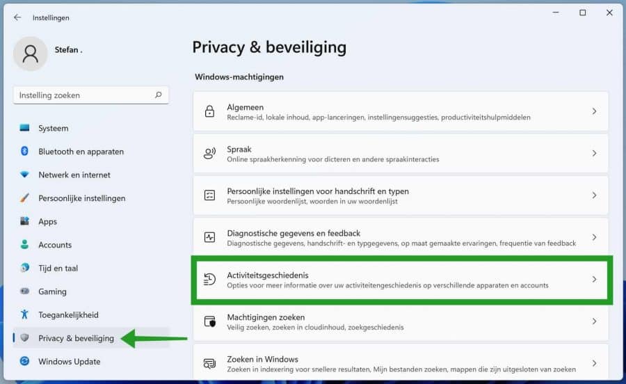Activiteitengeschiedenis in Windows 11