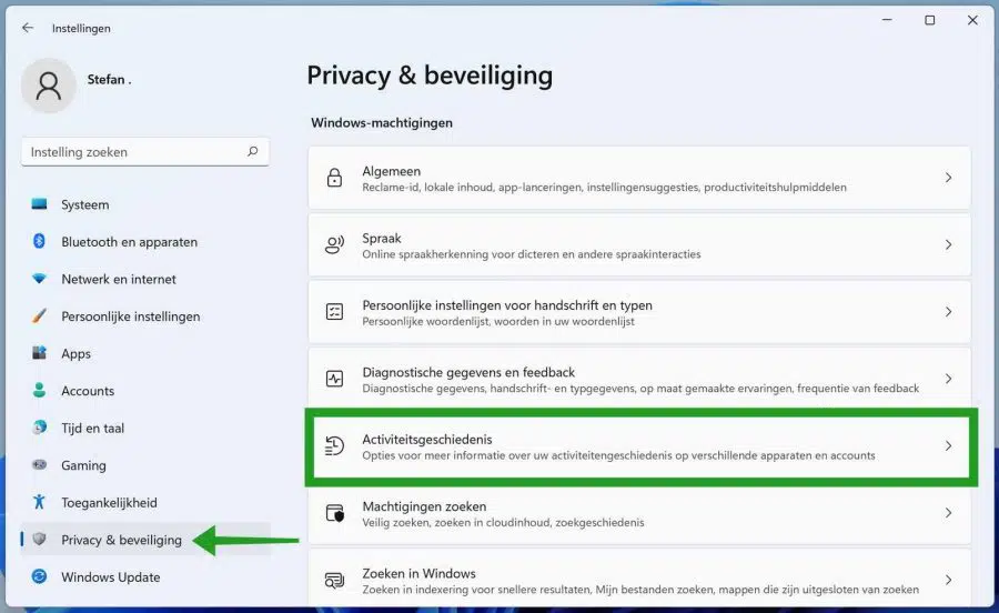 Activiteitengeschiedenis in Windows 11