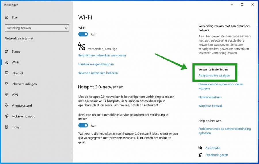 Adapteropties wijzigen