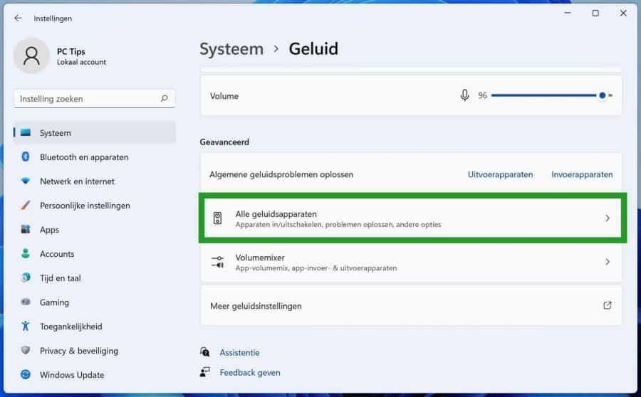 Alle geluidsapparaten in Windows 11