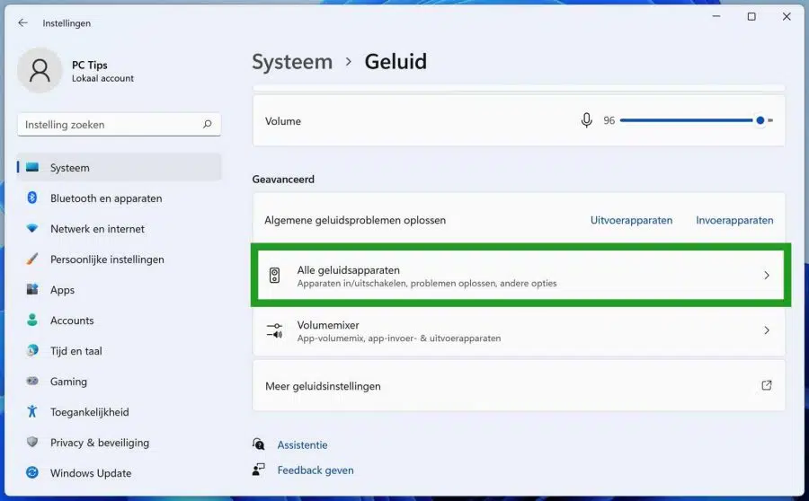 Alle geluidsapparaten in Windows 11