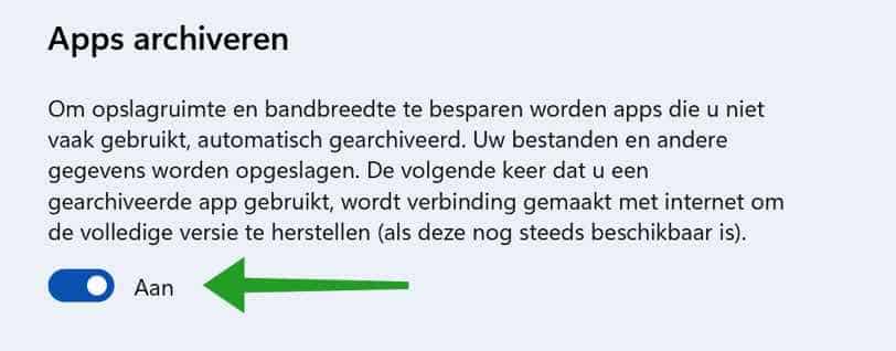 Apps archiveren inschakelen of uitschakelen in Windows 11