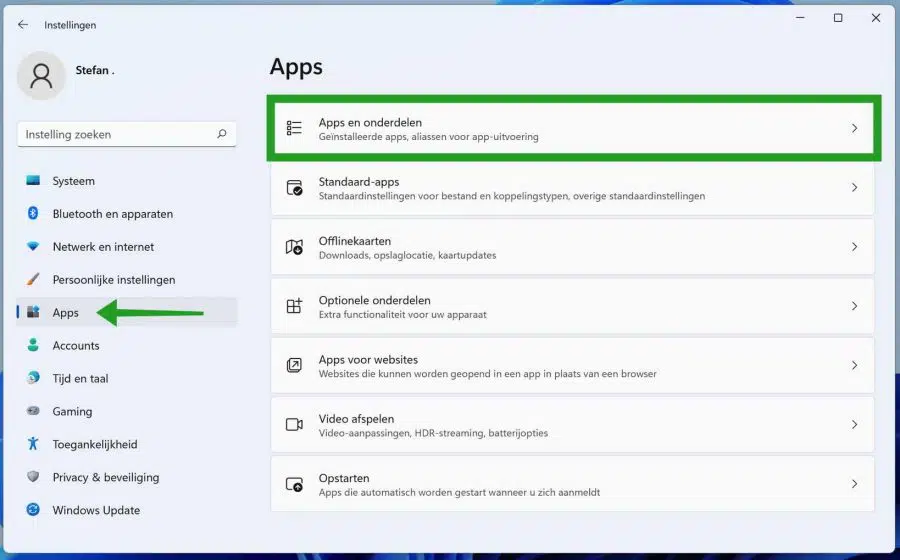 Apps en onderdelen