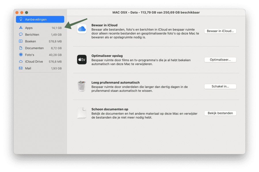 Applications dans les recommandations Mac