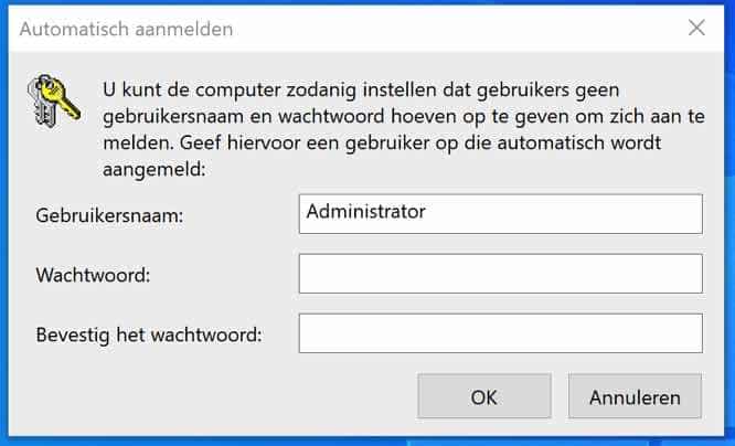 Automatisch aanmelden in Windows