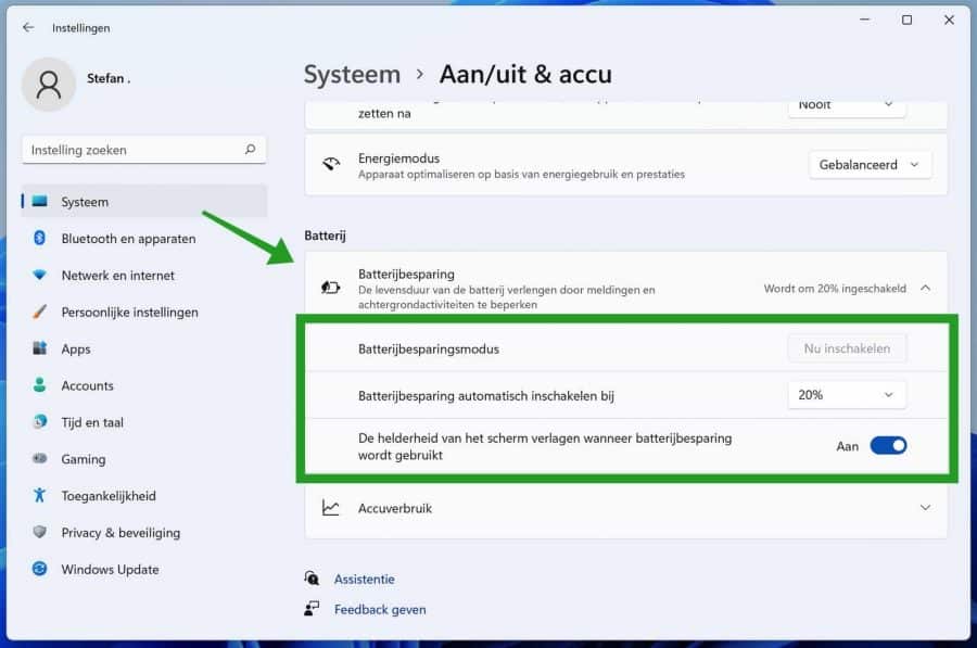 Batterijbesparing in Windows 11