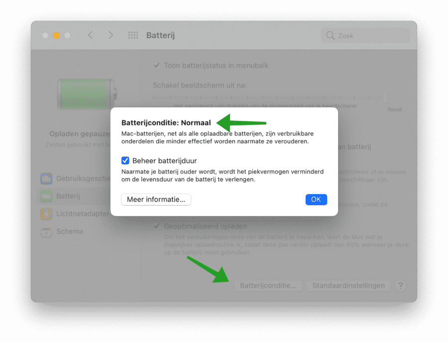 Vérifiez l'état de la batterie via les paramètres macOS