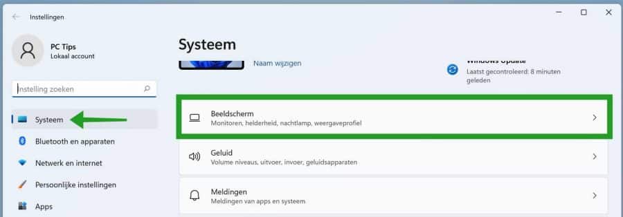 Beeldscherm instellingen in Windows 11