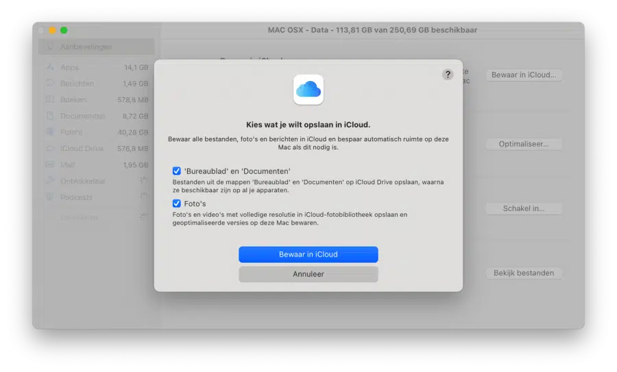 Bewaar gegevens in iCloud