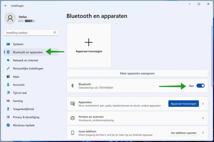 Bluetooth aanzetten in Windows 11