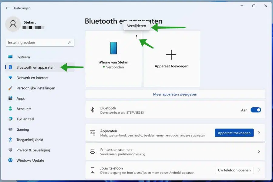Bluetooth apparaat verwijderen in Windows 11