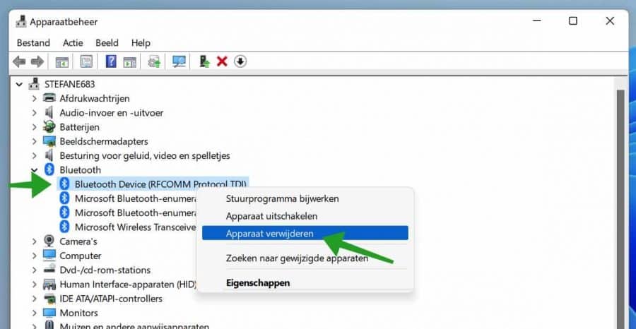 Bluetooth apparaat verwijderen in Windows 11