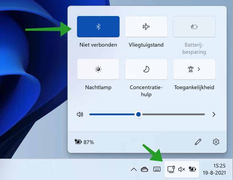 Bluetooth inschakelen via het Actiecentrum in Windows 11